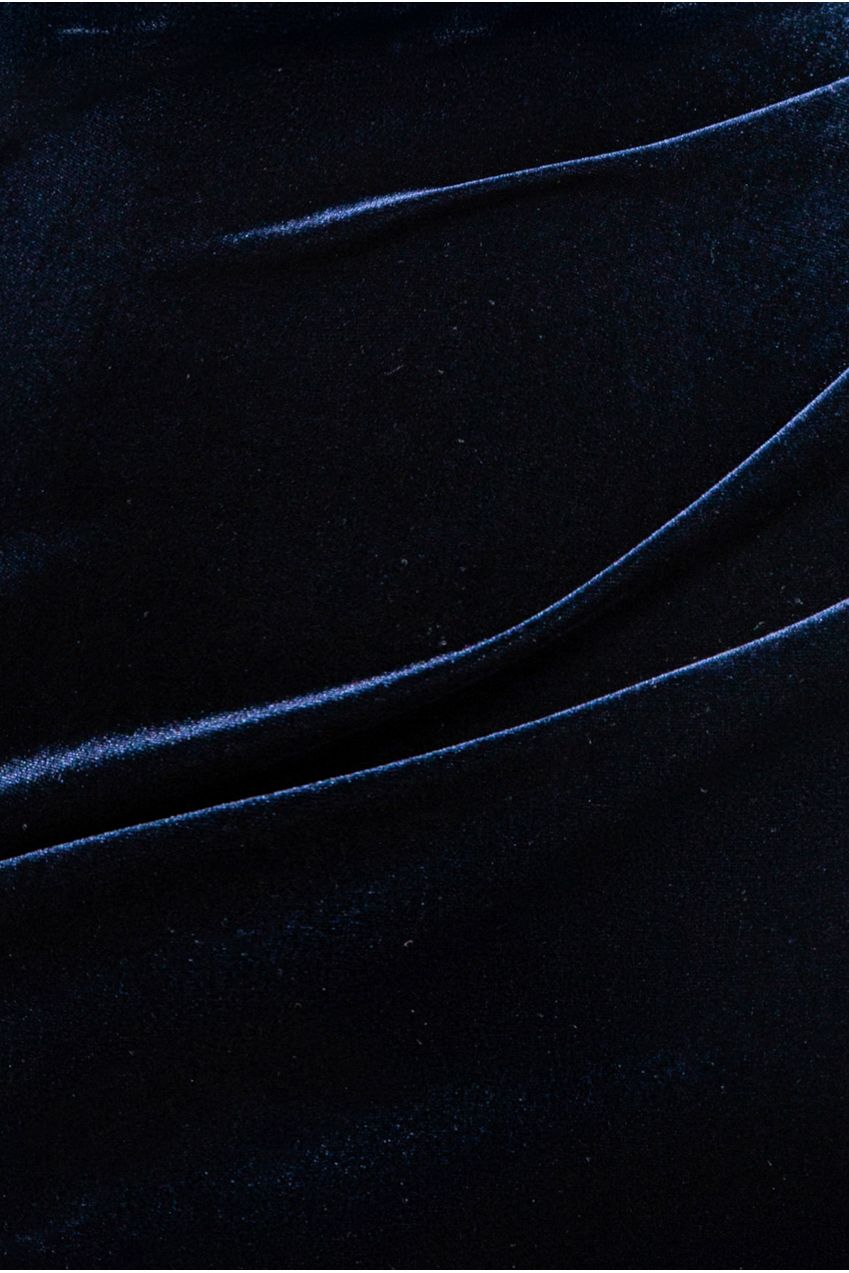 Off The Shoulder Deep Plunge Velvet Maxi Dress - Navy Blue DR4692