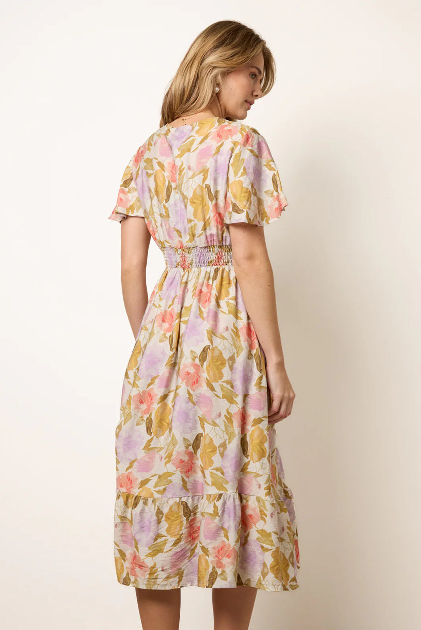 Floral Print Angel Sleeve Midi Dress BV269900063