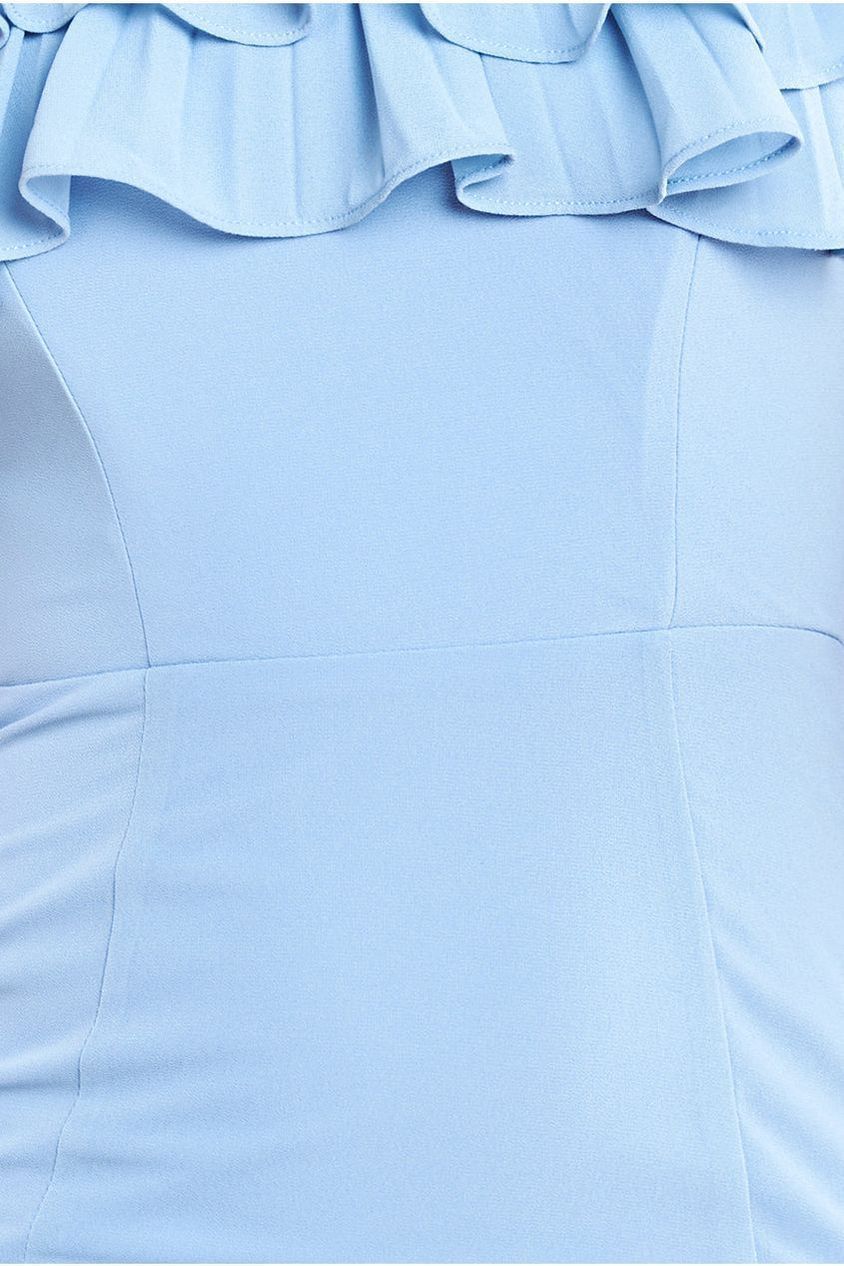 Frilled Off The Shoulder Pleated Chiffon Maxi Dress - Dusky Blue DR4273