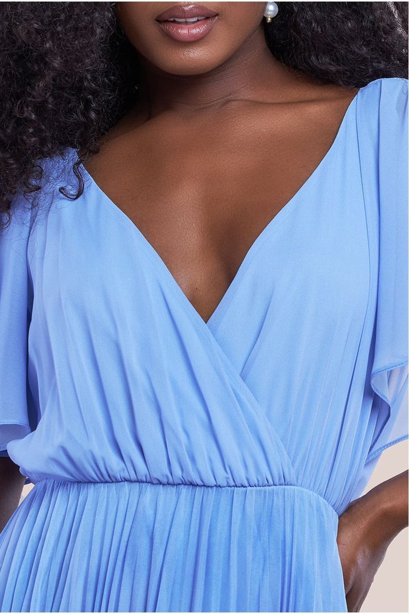 Wavy Ombre A-Line Chiffon Maxi Dress - Blue DR4207