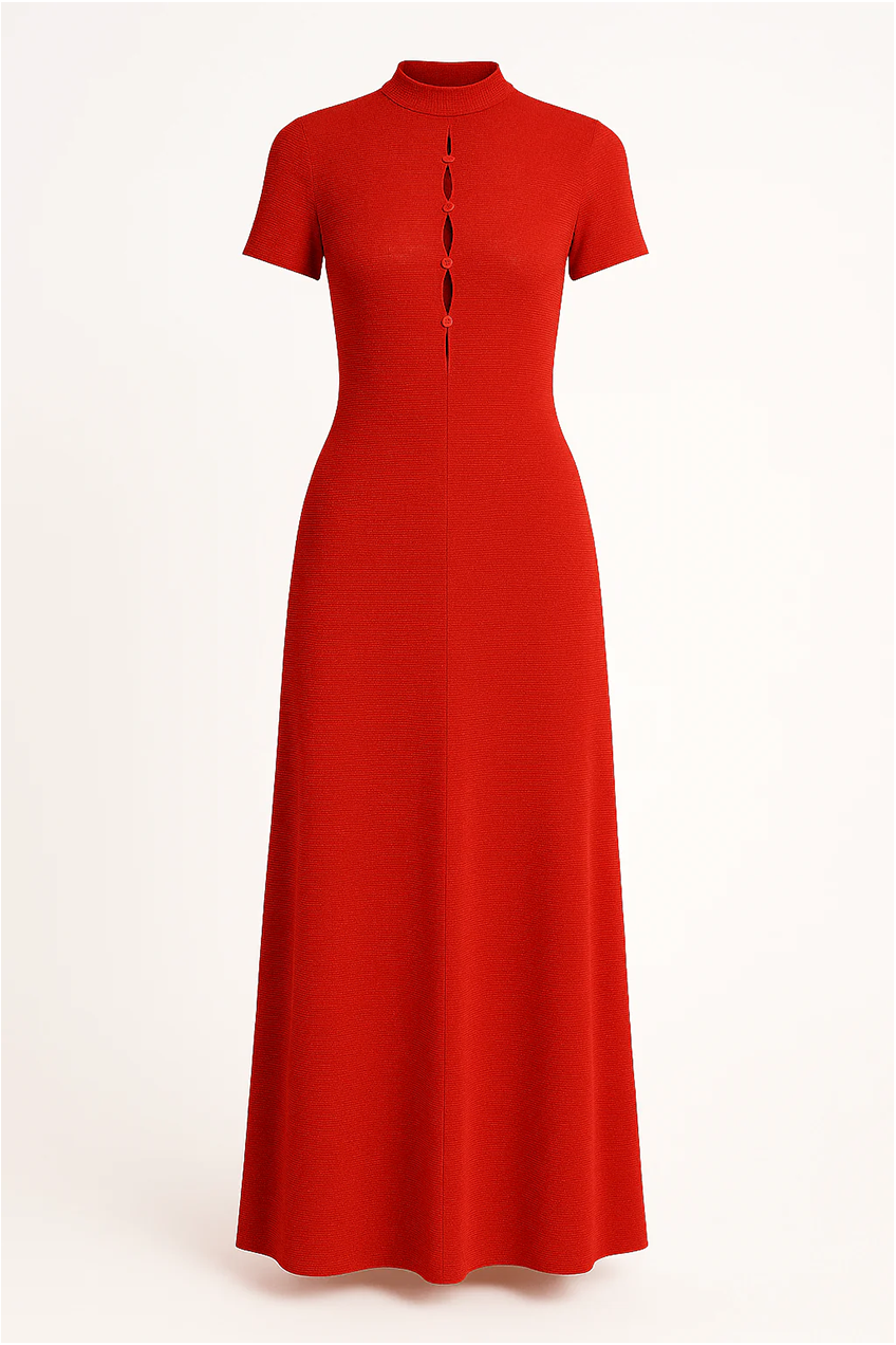 Keyhole Detailed Sparkly Slim Fit High Neckline Maxi Dress AV-IMD2606RD