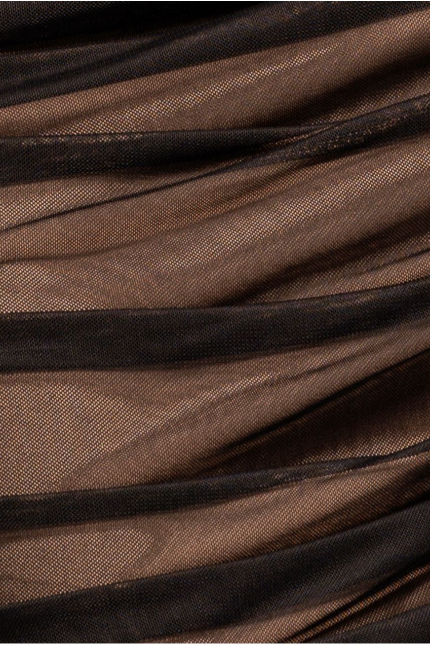 Gathered Side Mesh Midi Skirt - Black SK58