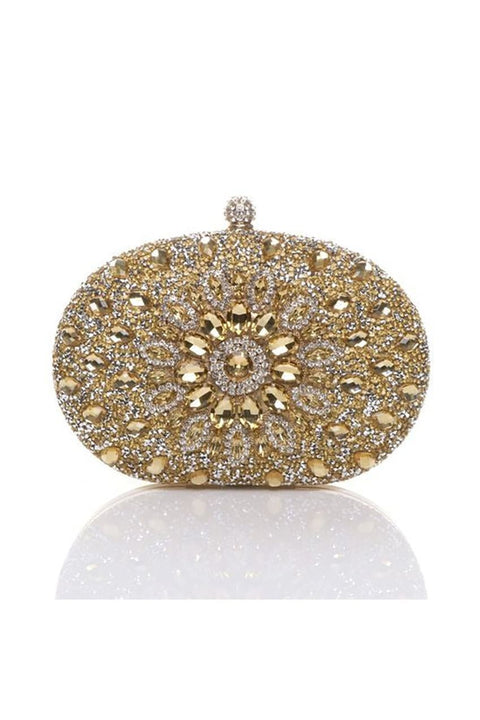 Oval Diamante Embellished Clutch Bag In Gold by SVNX