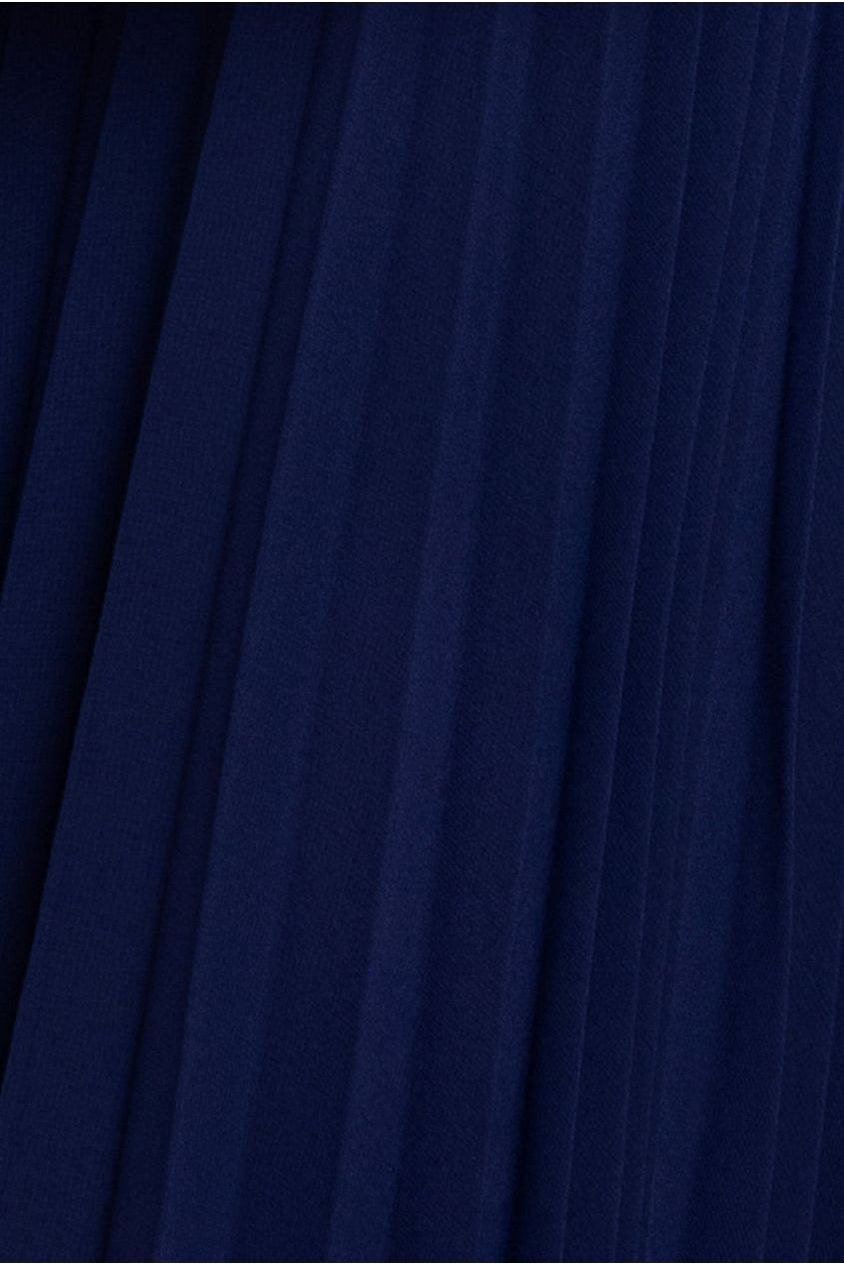 Cowl Neck Pleated A-Line Chiffon Midi Dress - Navy Blue DR4501
