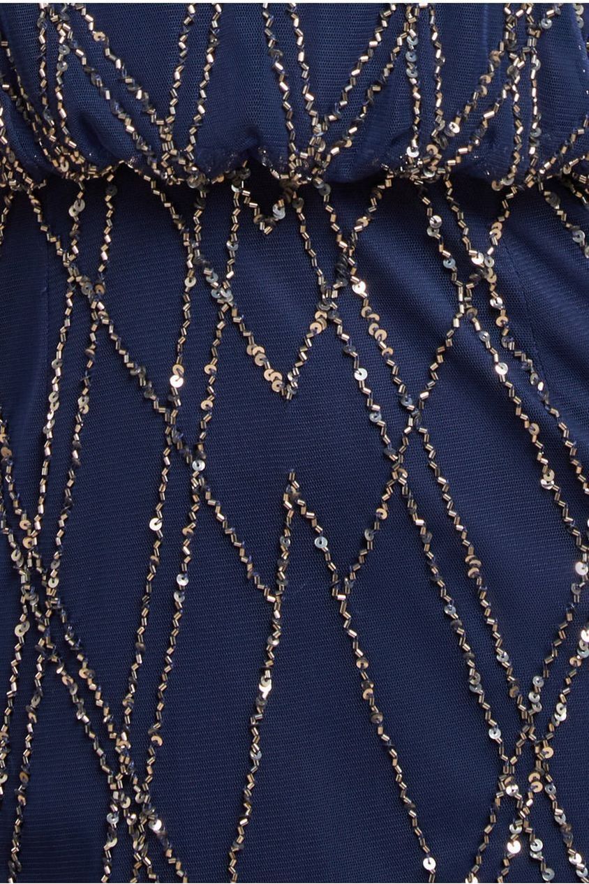 Racer Neck Sleeveless Hand Embellished Sequin Maxi Dress - Navy Blue DR2889