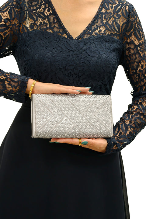 Rhinestone Embellished Box Clutch Bag by Double Second