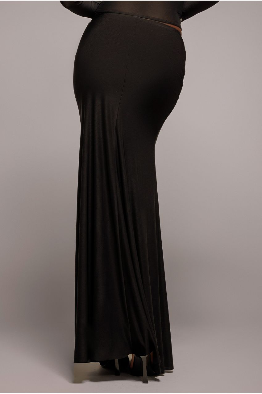 Asymmetric Gathered Front Split Maxi Skirt - Black SK62