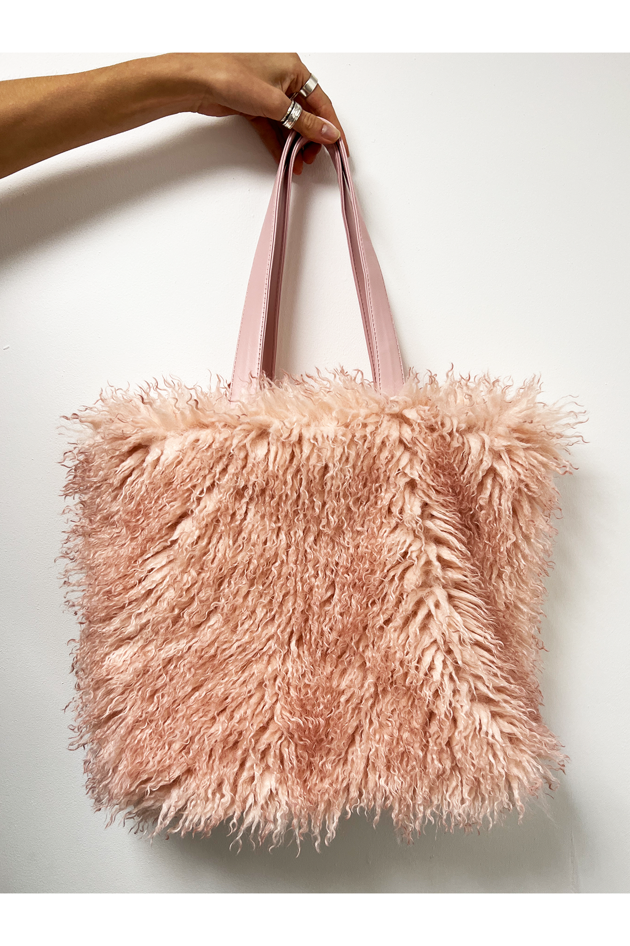 Pink Shaggy Fur Shopper Bag HB323409
