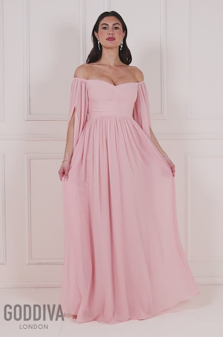 Chiffon Off The Shoulder Maxi With Wings - Blush DR3780