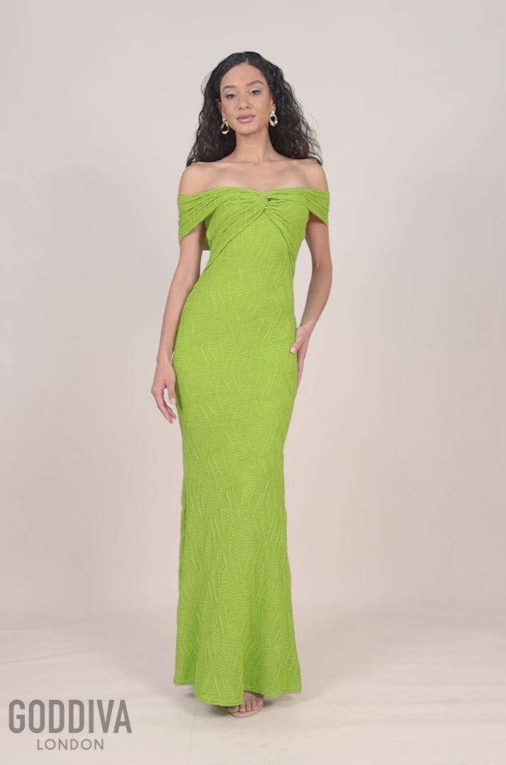 Front Knot Twist  Maxi Dress - Lime Green DR4418