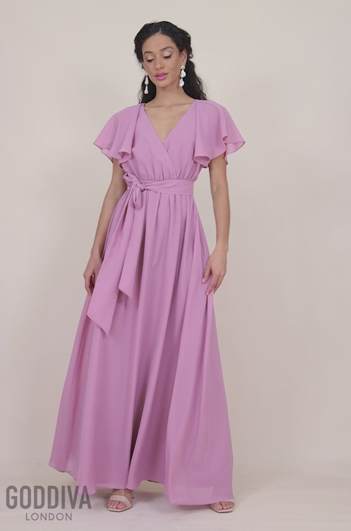 Sustainable Chiffon Flutter Sleeve Wrap Maxi Dress - Lavender DR2486BBS