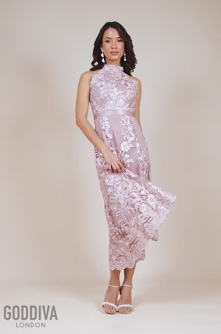 Halter Neck Lace High And Low Dress - Pink DR3346QZ