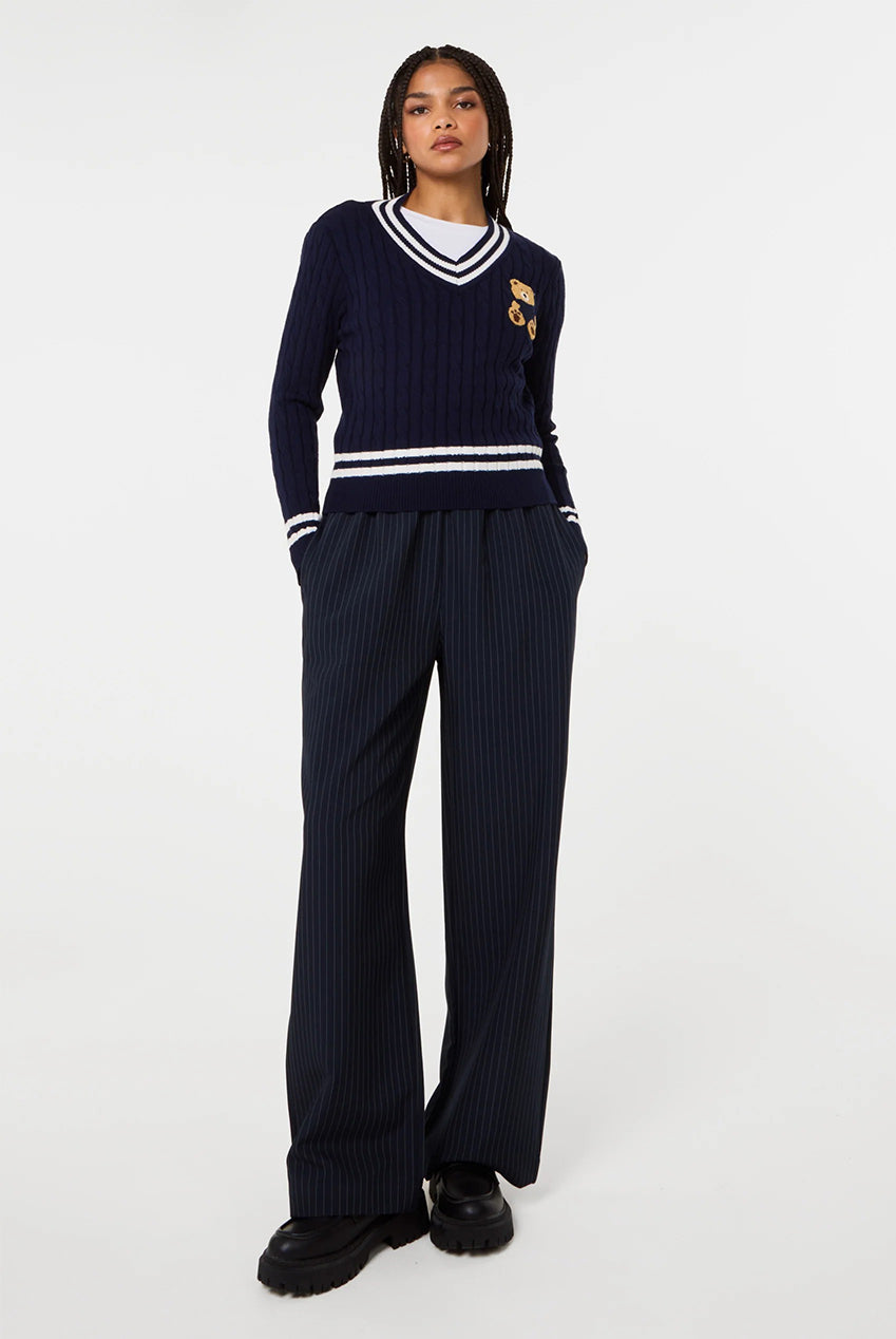 Contrast V-Neck Teddy Jumper PV3696324