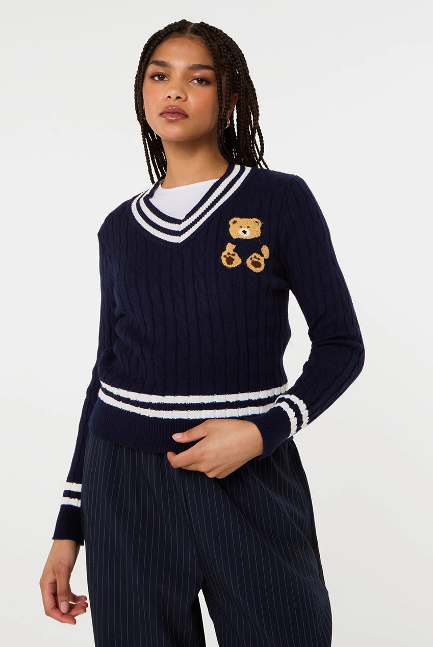 Contrast V-Neck Teddy Jumper PV3696324