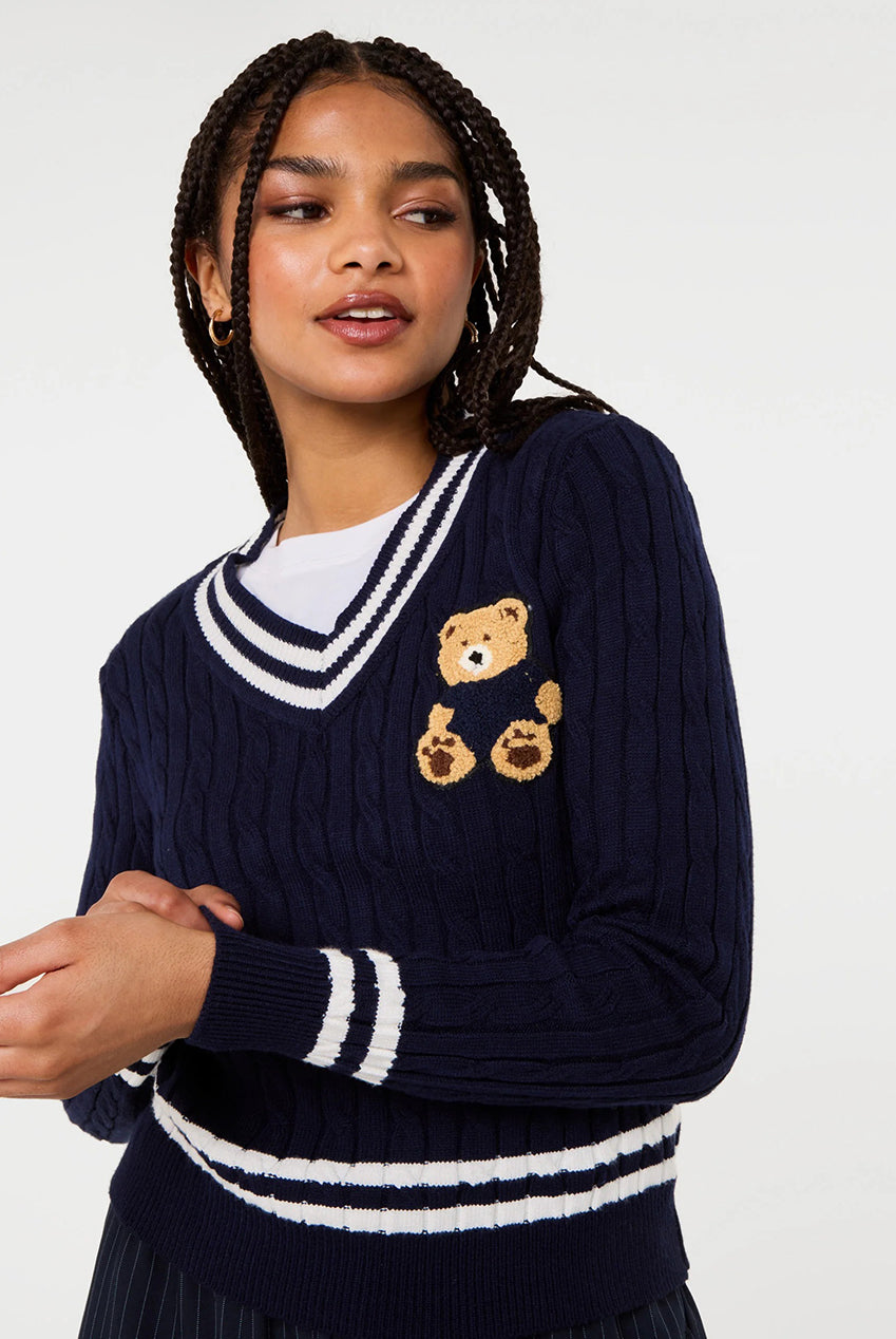 Contrast V-Neck Teddy Jumper PV3696324