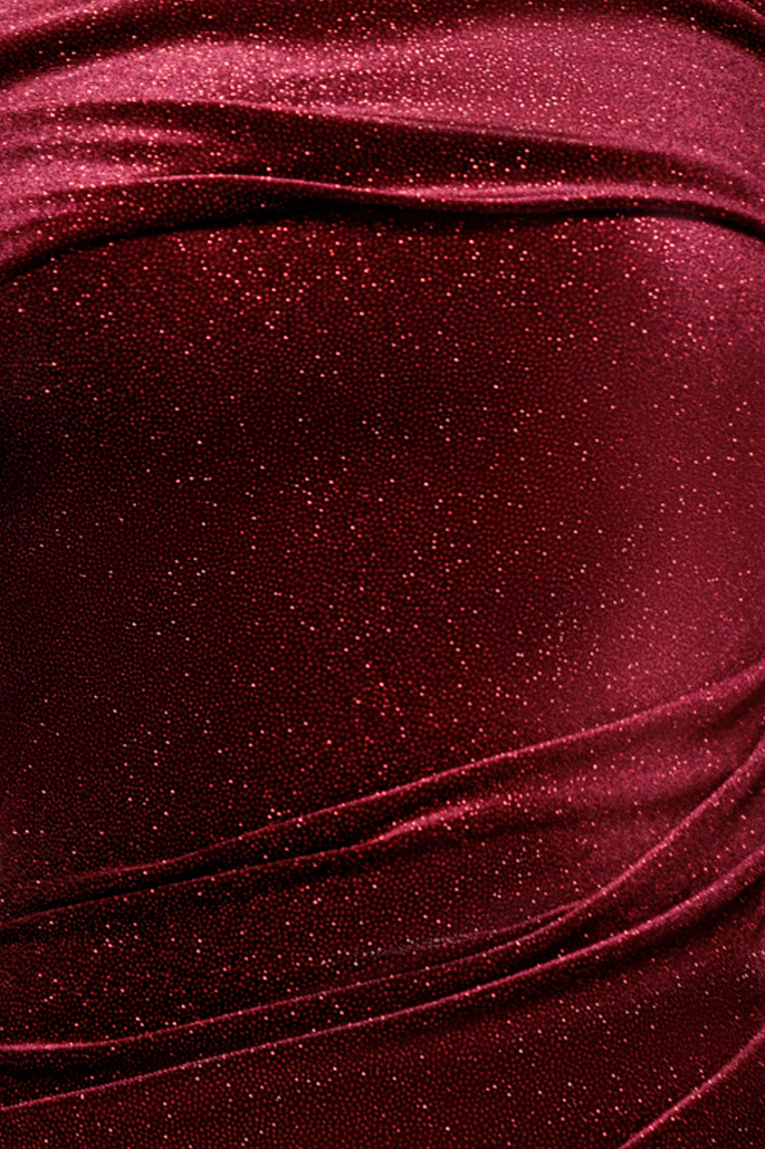 Glitter Velvet One Shoulder Maxi Dress - Wine DR5026