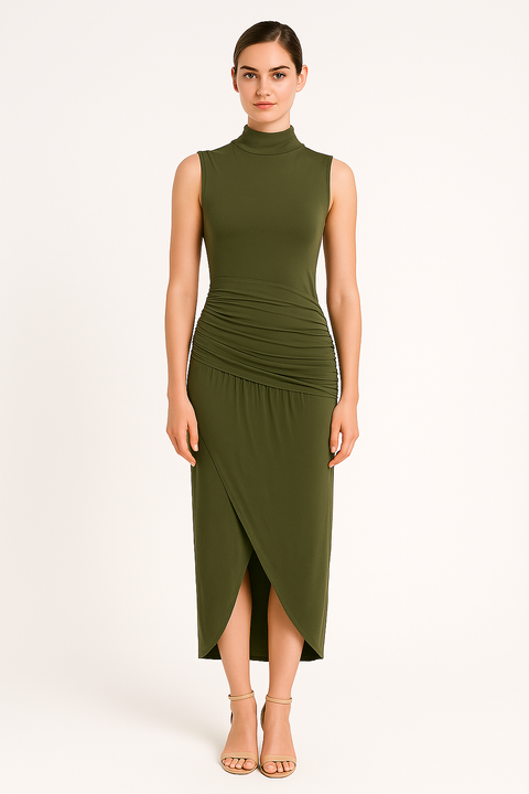 Ruched Slim Fit Jersey Sleeveless Midi Dress by Avinci