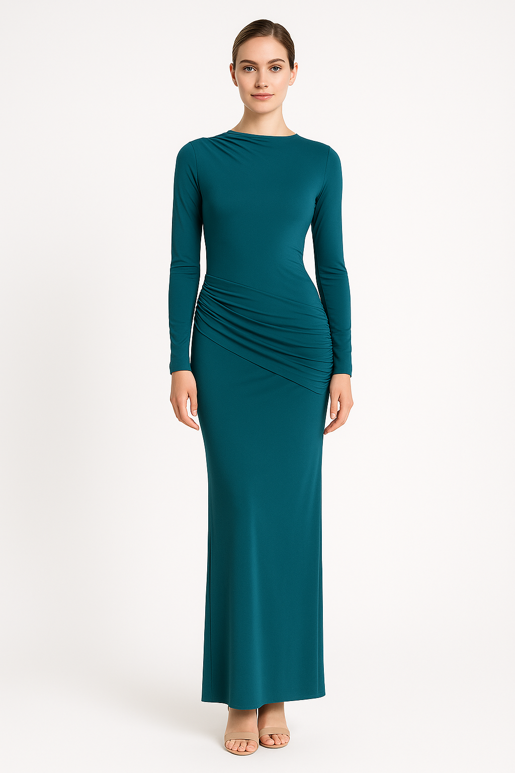 Side Ruching Bodycon Full-Sleeve Jersey Evening Gown AV-IMD2453