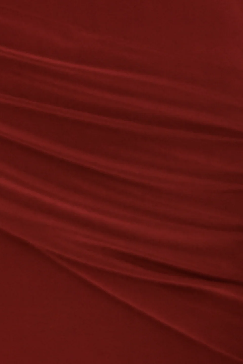 Wine Side Ruching Bodycon Full-Sleeve Jersey Evening Gown AV-IMD2453