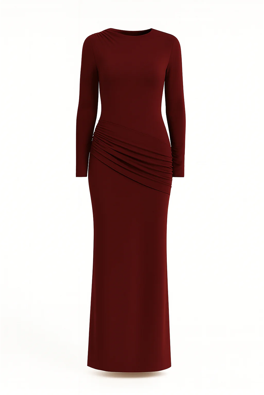 Side Ruching Bodycon Full-Sleeve Jersey Evening Gown AV-IMD2453