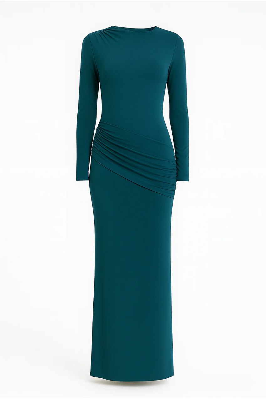 Side Ruching Bodycon Full-Sleeve Jersey Evening Gown AV-IMD2453