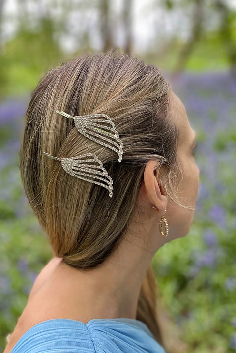 Silver Hair Slides Set Art Deco by QueenMee Accessories