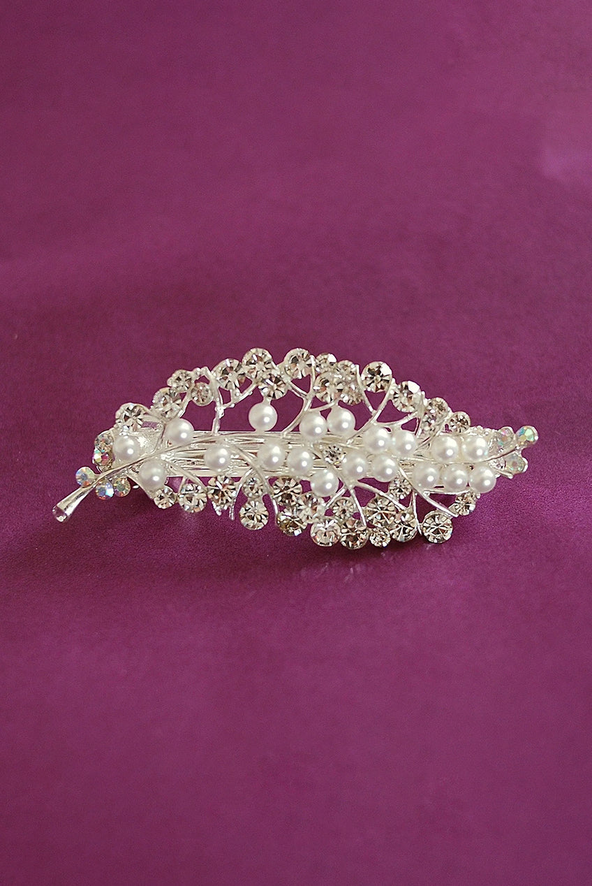 Silver Pearl Hair Clip With Diamante 5060801172134