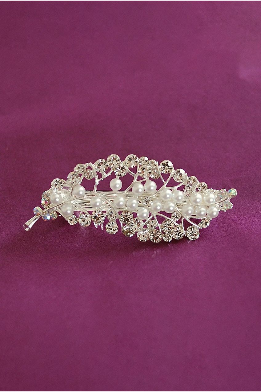 Silver Pearl Hair Clip With Diamante 5060801172134