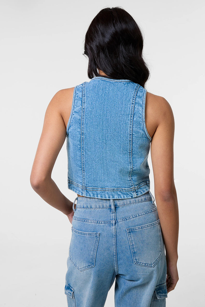 Denim Fitted Waistcoat SS25147P018