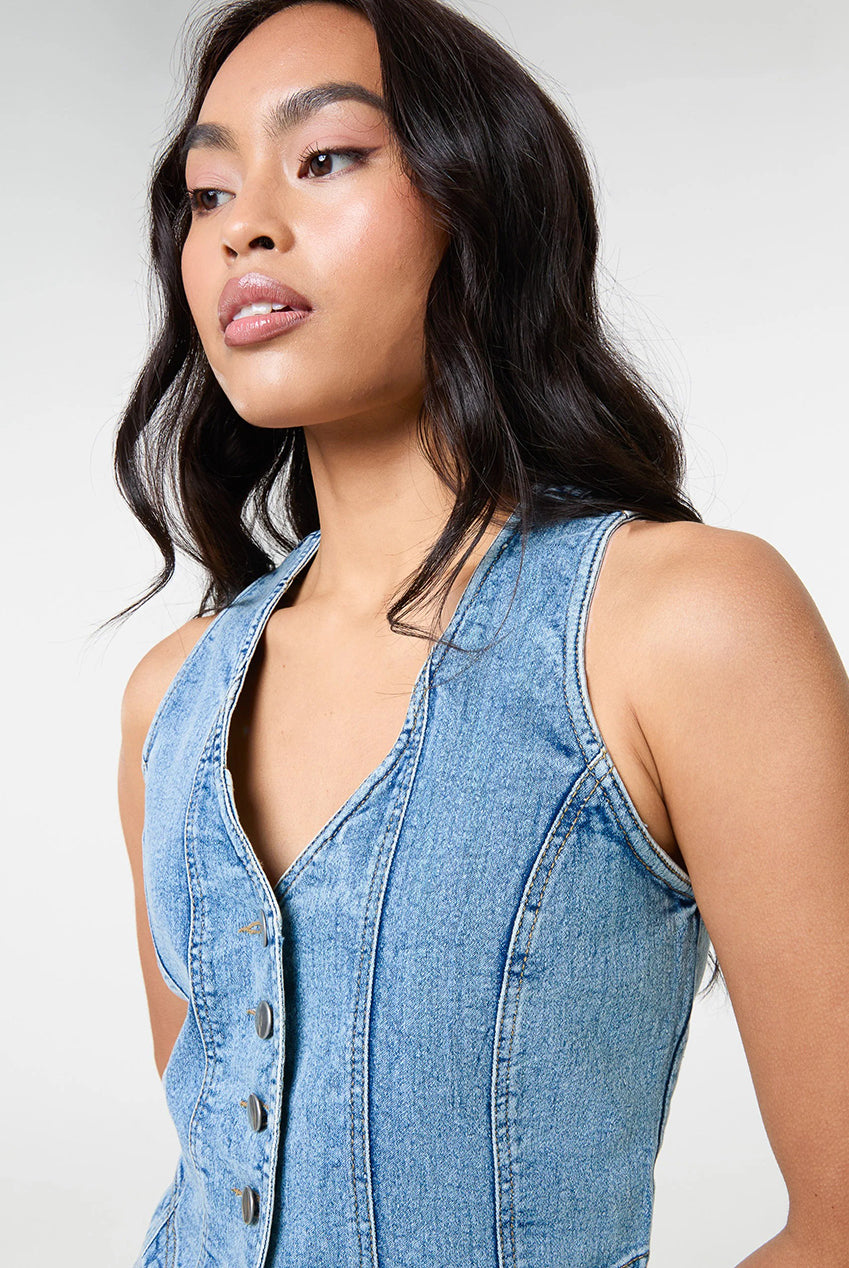 Denim Fitted Waistcoat SS25147P018