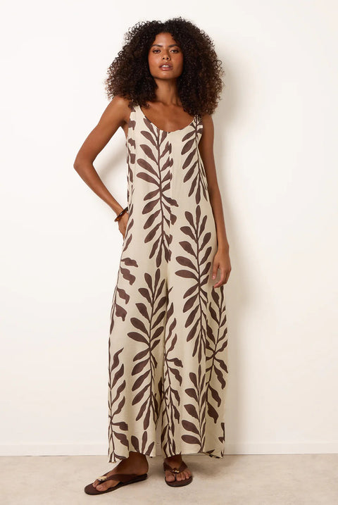 Jumpsuit With Floral & Leaf Print by Blue Vanilla