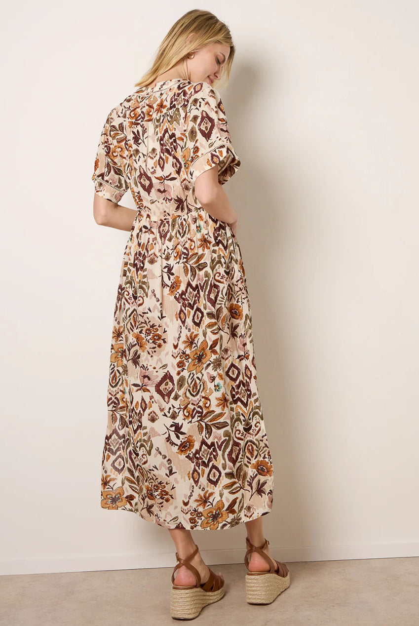 Printed Drawstring Waist Midi Dress SS26013B057