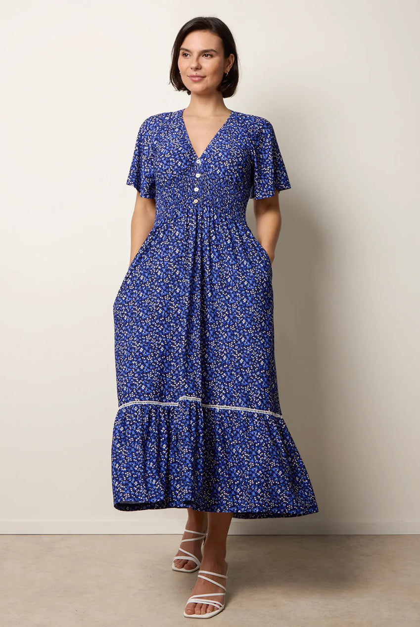 Ditsy Floral Button Front Raglan Trim Dress SS26045B402