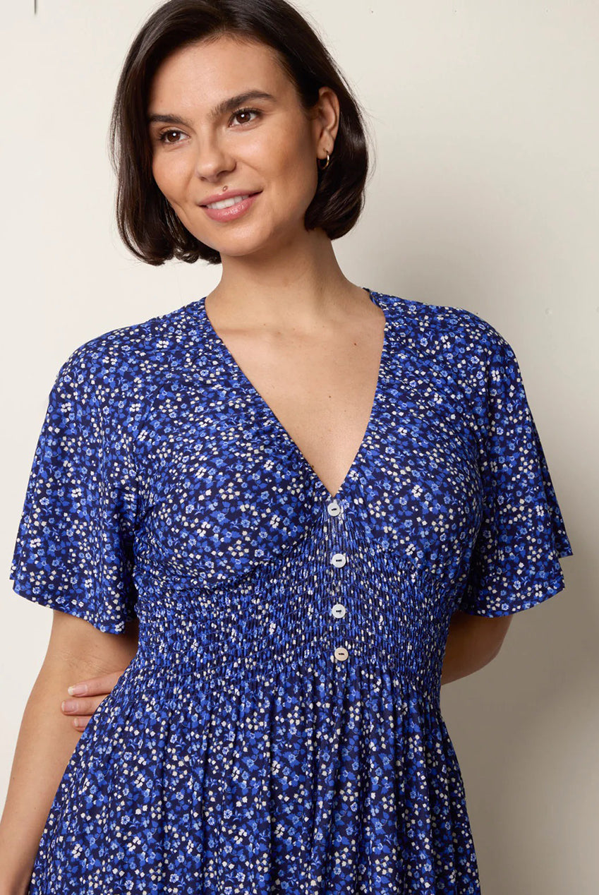 Ditsy Floral Button Front Raglan Trim Dress SS26045B402