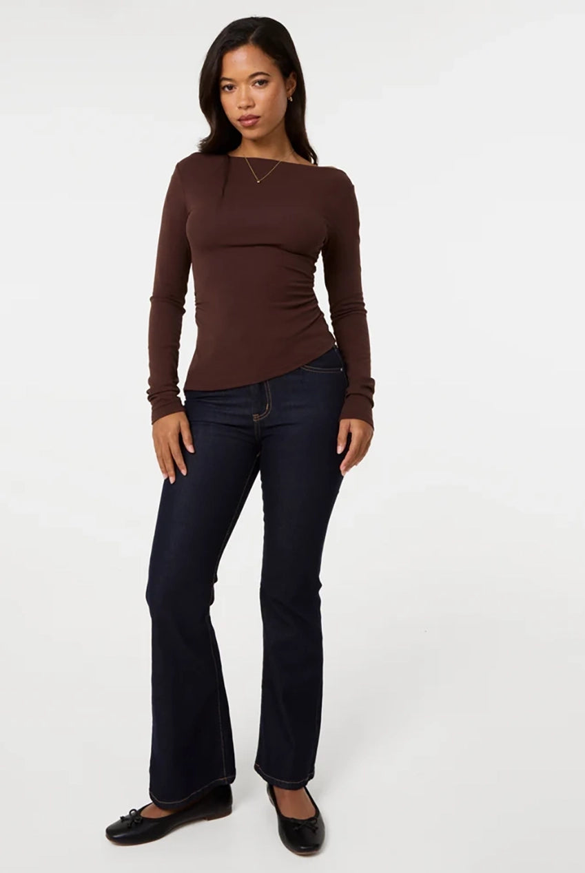 Asymmetric Boat Neck Long Sleeve Top SS26136P030