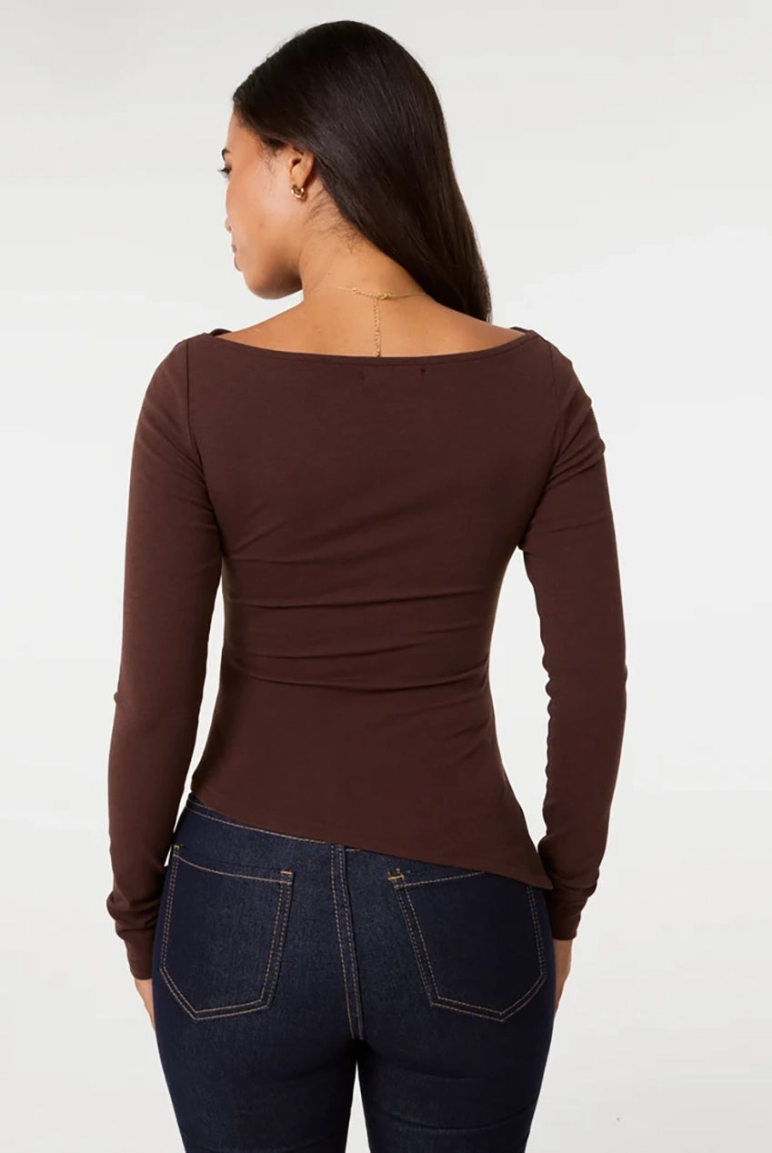Asymmetric Boat Neck Long Sleeve Top SS26136P030
