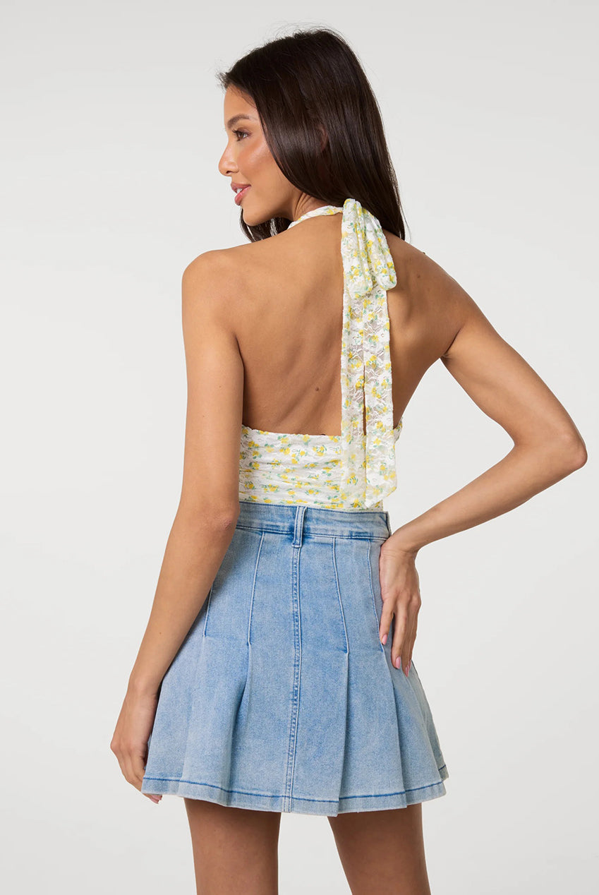 Lemon Printed Lace Halter Neck Top SS26166P178