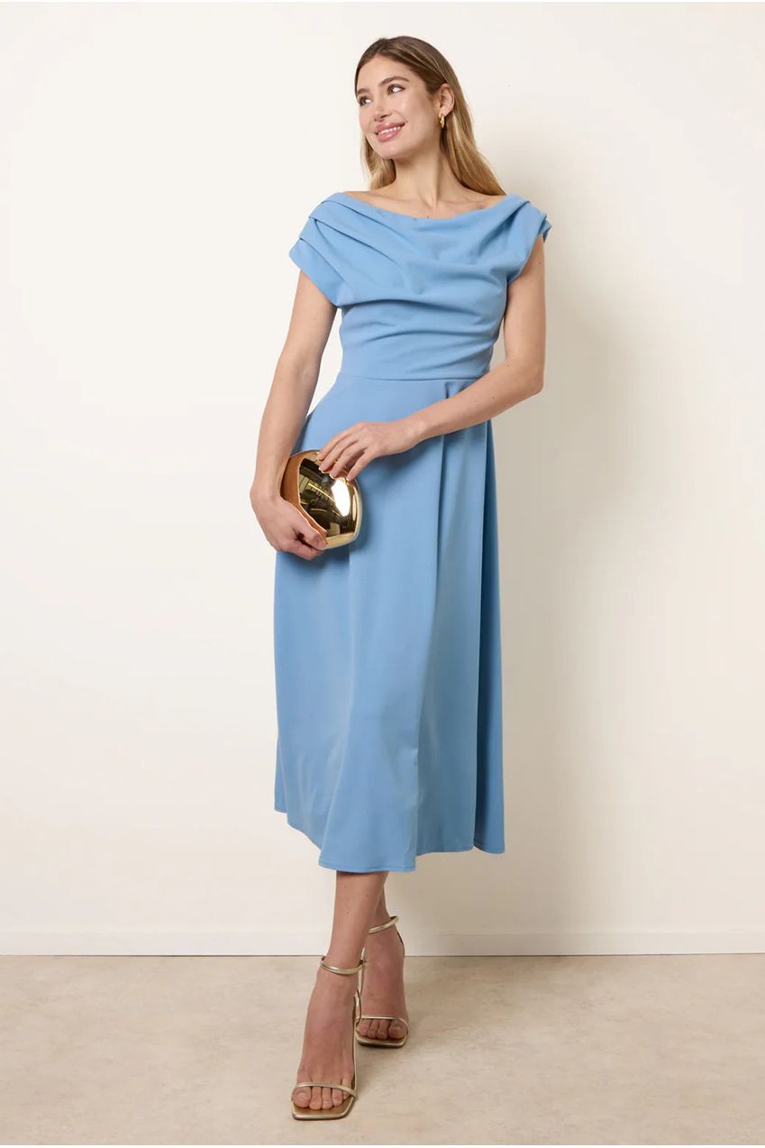 Scuba Crepe Off-Shoulder Skater Dress SS26265B412