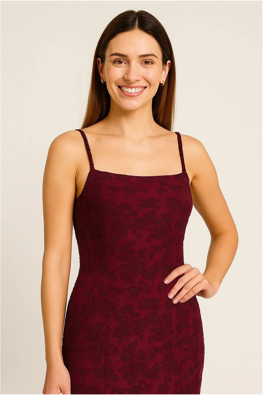 Thin Adjustable Straps Jacquard Bodycon Formal Evening Maxi Dress AV-IMD2604