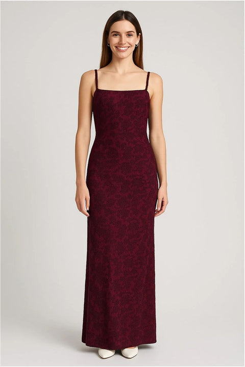 Thin Adjustable Straps Jacquard Bodycon Formal Evening Maxi Dress by Avinci