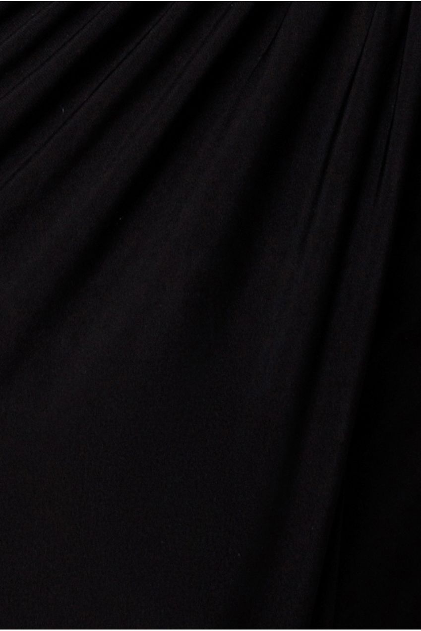 Asymmetric Gathered Front Split Maxi Skirt - Black SK62