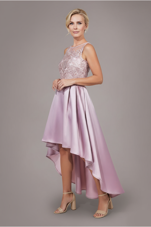 Sequin & Satin Dipped Hem Midi Dress - Blush Pink DR3621M