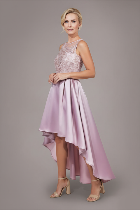 Sequin & Satin Dipped Hem Midi Dress - Blush Pink by Goddiva