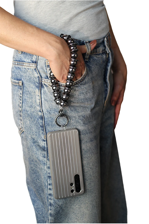 Metal Beaded Phone Strap - Black CHP-009-1