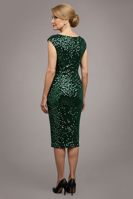 Multi Sequin & Velvet Bardot Midi - Emerald Green DR3550M