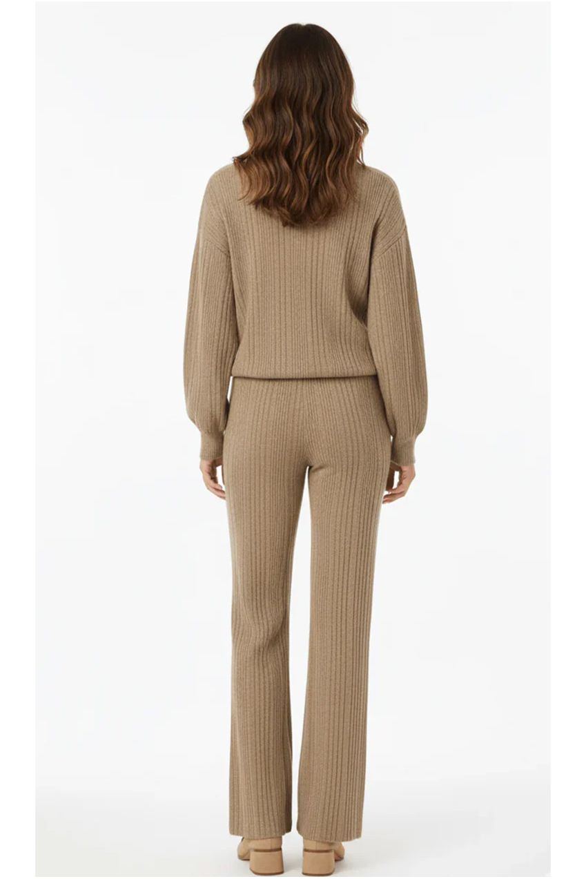 Beige V-Neck Cardigan Matching Wide-Leg Trousers Co-Ord Set AV-NCB4490