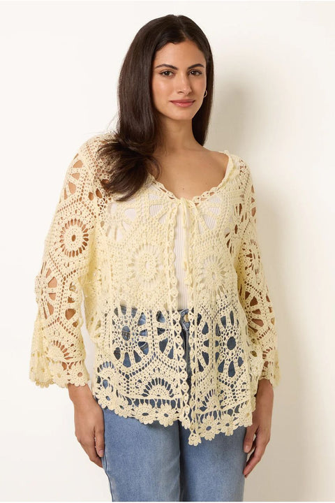 Long-Sleeved Crochet Cardigan by Blue Vanilla