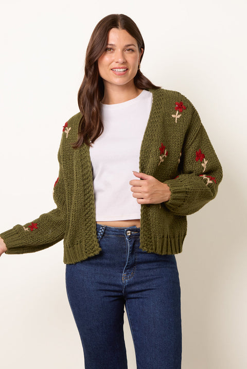 Flower Embroidery Detailed Cardigan by Blue Vanilla