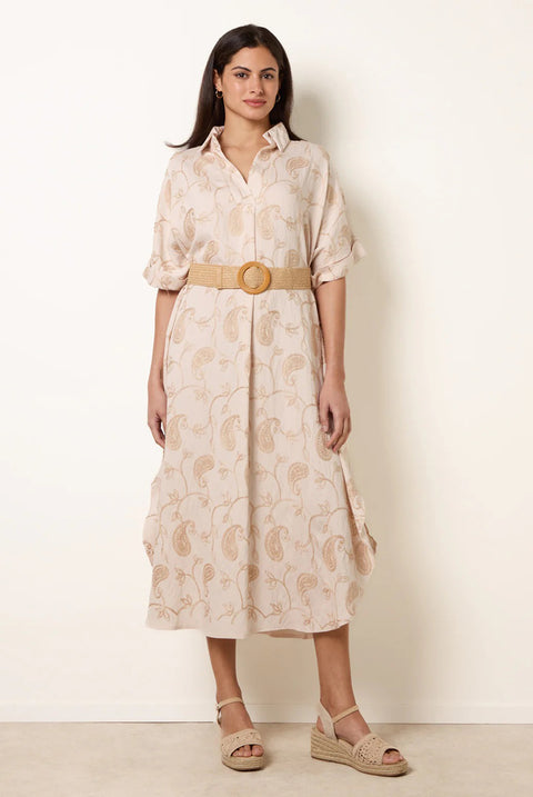 Tunic Style Button Front Dress With Paisley Embroidery by Blue Vanilla