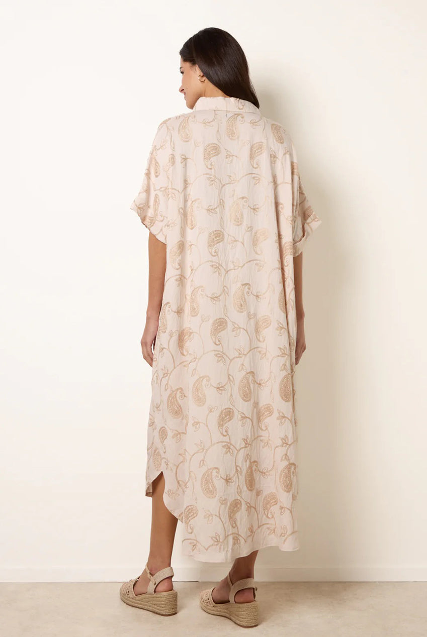 Tunic Style Button Front Dress With Paisley Embroidery WF5707BV039